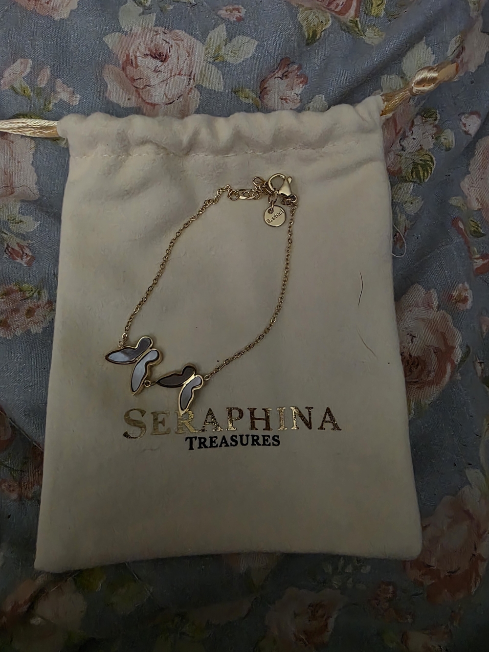 Seraphina Gold Butterfly Bracelet with White Inlay